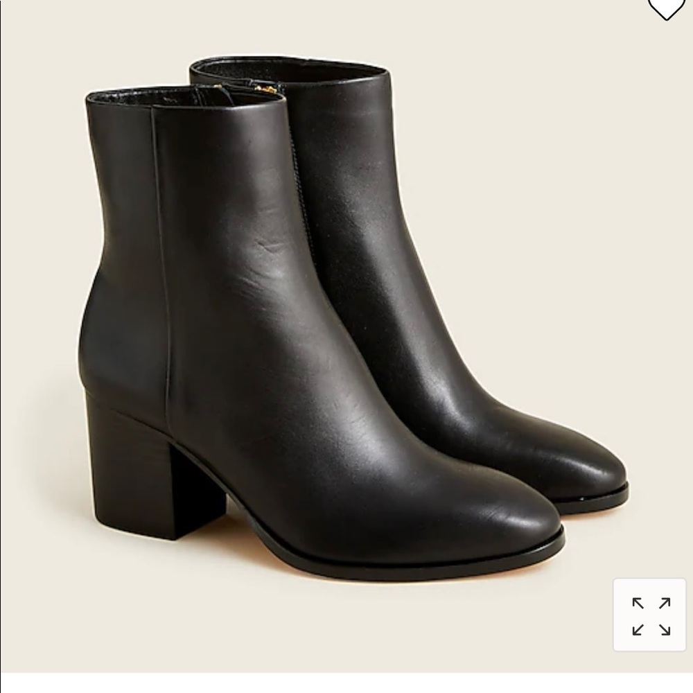 Black leather stacked heel J. Crew boot. Brand new in box.